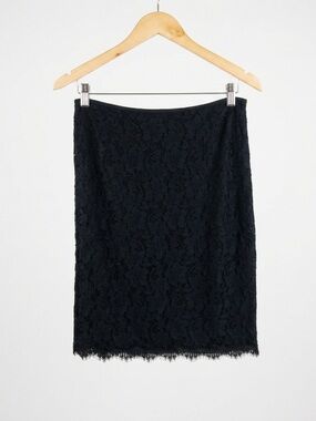 DVF Diane von Furstenberg Black Scotia Floral Lace Back Zip Pencil Skirt 8